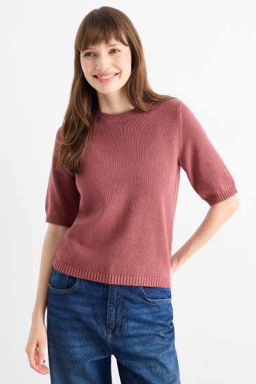 Donna - Maglione - a maniche corte - bordeaux