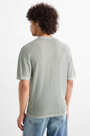 Men - Knitted jumper - short sleeve - ribbed - mint green