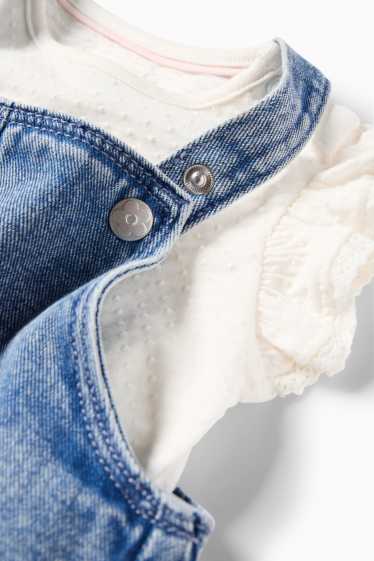 Baby Mädchen - Blümchen - Baby-Crochet-Outfit - 2 teilig - weiss / blau