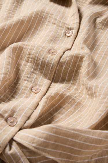 Women - Blouse with knot detail - striped - beige