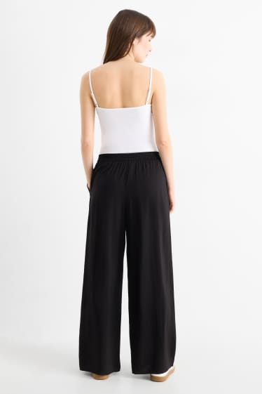 Women - Business trousers - high waist - wide leg - black