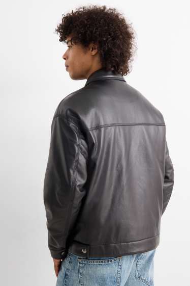 Herren - Jacke - gefüttert - Lederimitat - schwarz