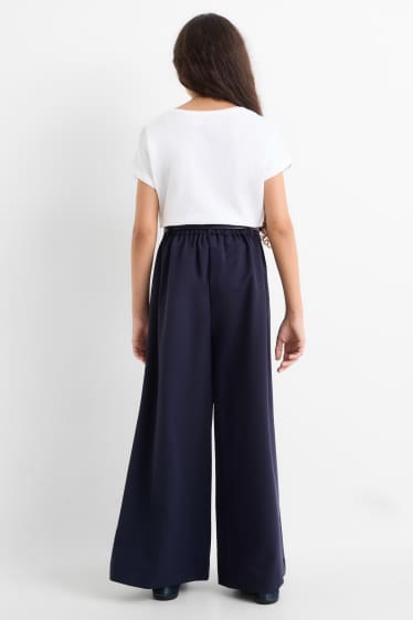 Enfants filles - Pantalon en toile avec ceinture - bleu foncé