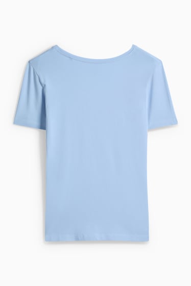 Dámské - Tričko s výstřihem ve tvaru V - slim fit - světle modrá