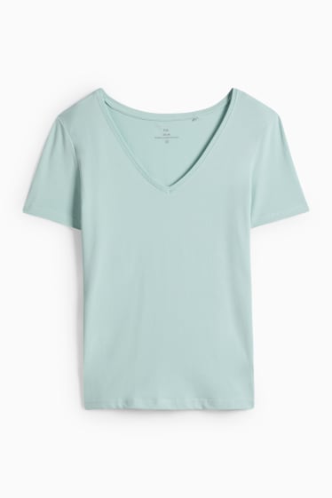 Dámské - Tričko s výstřihem ve tvaru V - slim fit - mátově zelená