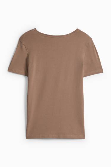 Dámské - Tričko s výstřihem ve tvaru V - slim fit - hnědá