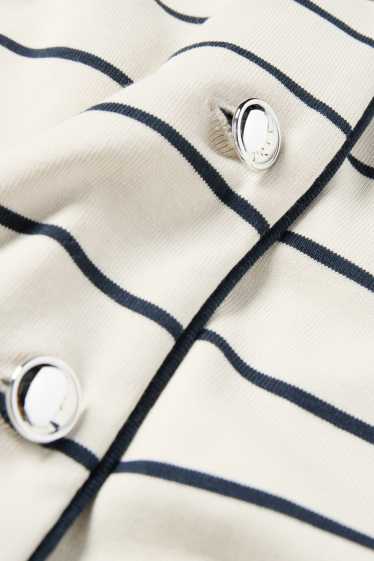 Donna - Cardigan - a coste - a righe - bianco crema