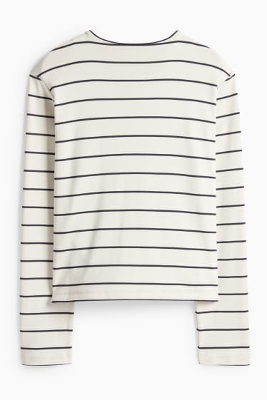 Donna - Cardigan - a coste - a righe - bianco crema