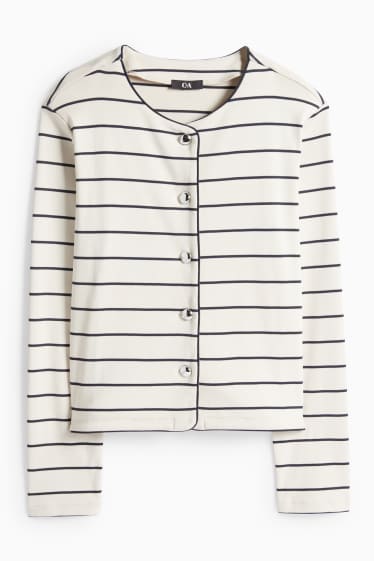 Donna - Cardigan - a coste - a righe - bianco crema