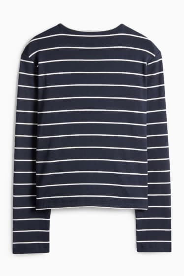 Donna - Cardigan - a coste - a righe - blu scuro