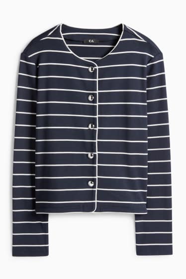 Donna - Cardigan - a coste - a righe - blu scuro