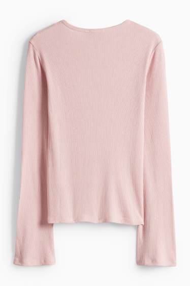 Damen - Langarmshirt - Slim Fit - gerippt - rosa