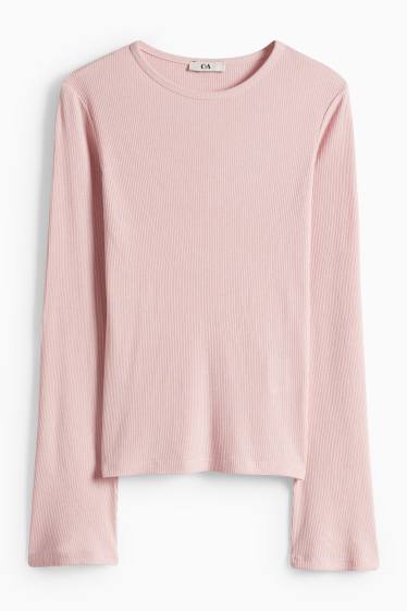 Damen - Langarmshirt - Slim Fit - gerippt - rosa