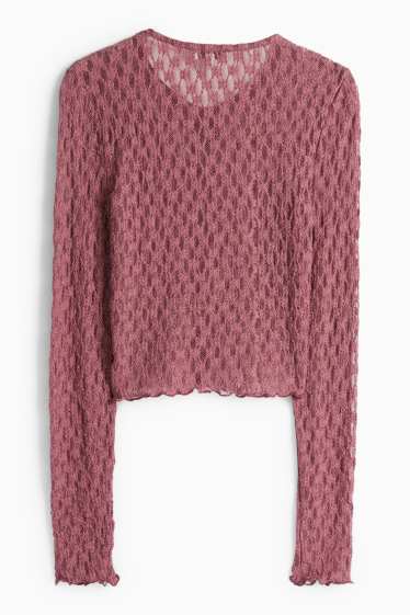 Damen - Crop Langarmshirt - Slim Fit - dunkelrosa