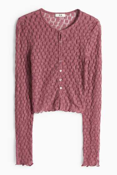 Damen - Crop Langarmshirt - Slim Fit - dunkelrosa