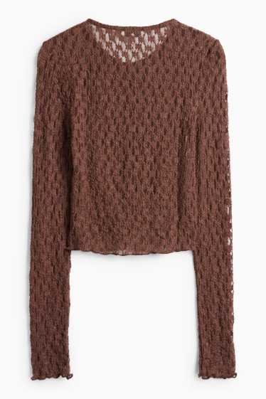 Damen - Crop Langarmshirt - Slim Fit - dunkelbraun