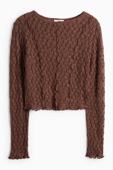 Damen - Crop Langarmshirt - Slim Fit - dunkelbraun