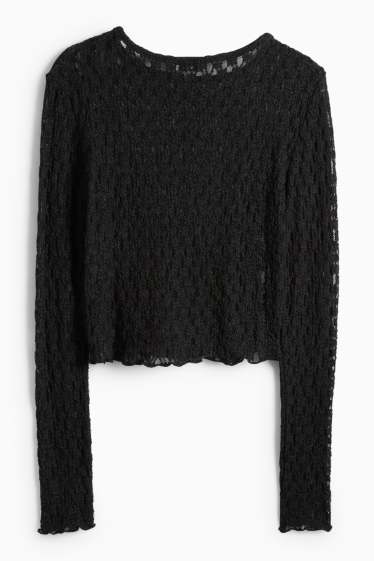 Damen - Crop Langarmshirt - Slim Fit - schwarz