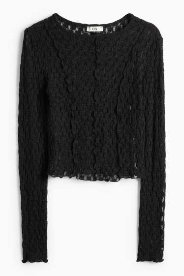 Damen - Crop Langarmshirt - Slim Fit - schwarz