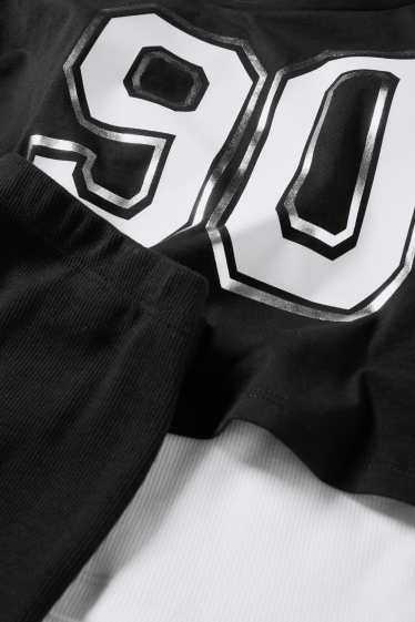 Enfants filles - Ensemble - T-shirt, débardeur et pantalon de jogging - 3 pièces - noir / blanc