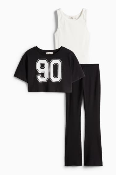 Enfants filles - Ensemble - T-shirt, débardeur et pantalon de jogging - 3 pièces - noir / blanc