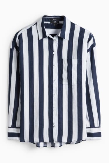 Dona - Camisa de lli - de ratlles - blau fosc / blanc