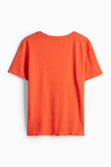 Donna - T-shirt pointelle - regular fit - arancione