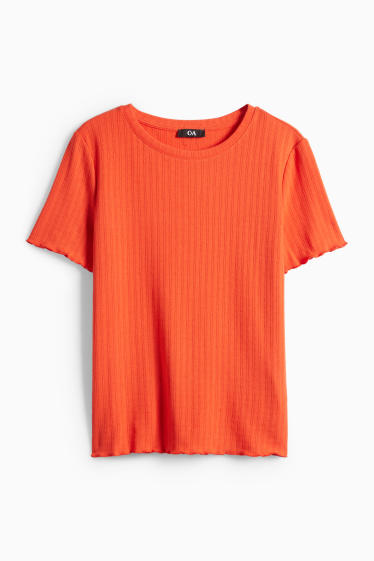 Donna - T-shirt pointelle - regular fit - arancione