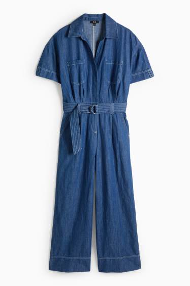 Women - Denim jumpsuit with belt - dark blue