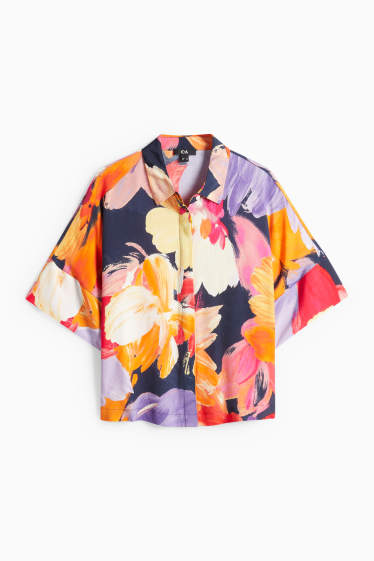 Damen - Hemdbluse - geblümt - strukturiert - bunt