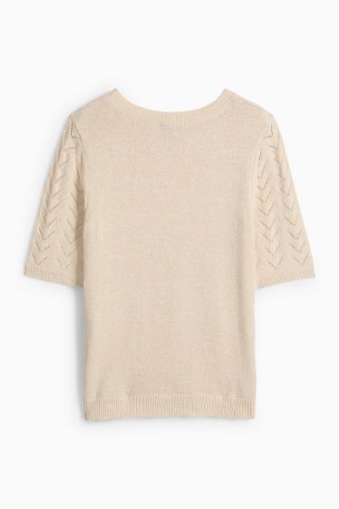 Femei - Pulover tricotat - mânecă scurtă - bej