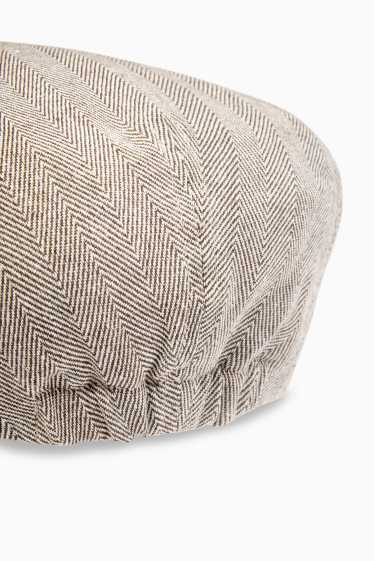 Heren - Flat cap, deels van linnen - met patroon - lichtgrijs