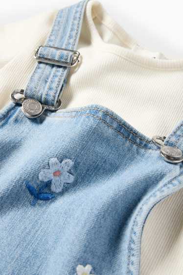 Enfants filles - Fleur - ensemble - T-shirt et robe-salopette en jean - 2 pièces - bleu  / crème