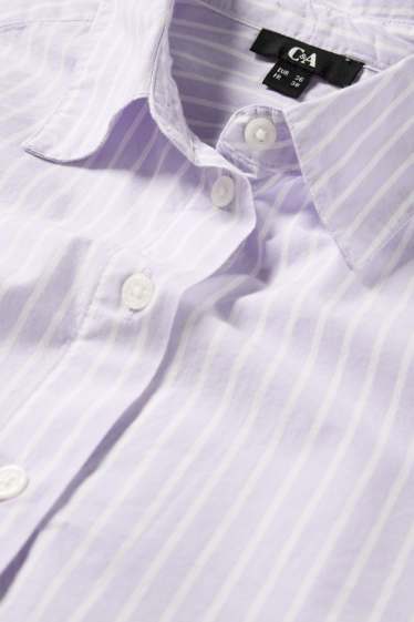 Damen - Hemdbluse - gestreift - lila  / weiss