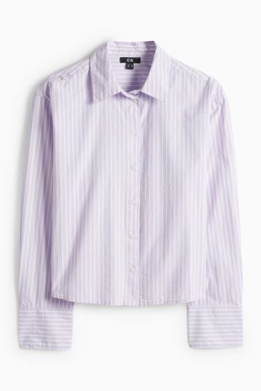 Damen - Hemdbluse - gestreift - lila  / weiss