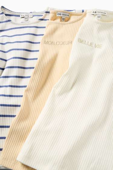 Kinder Mädchen - Multipack 3er - Kurzarmshirt - gerippt - Glanz-Effekt - cremeweiss