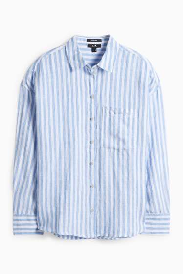 Donna - Camicia di lino - a righe - bianco / azzurro