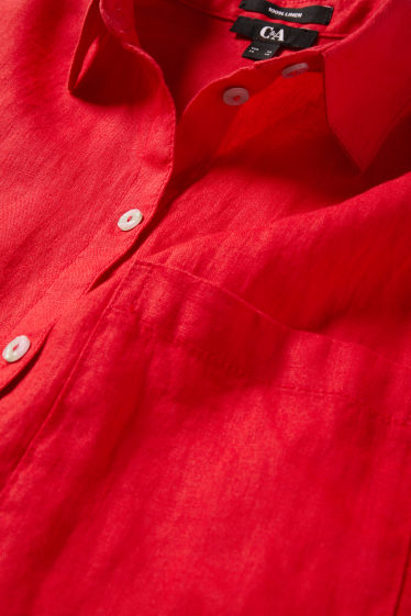 Femei - Bluză tip cămașă din in - roșu