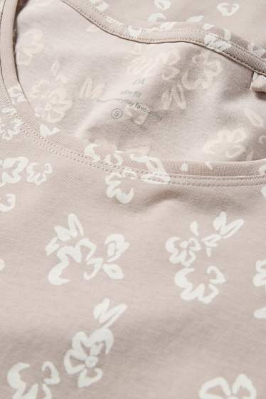 Damen - T-Shirt - Slim Fit - geblümt - beige