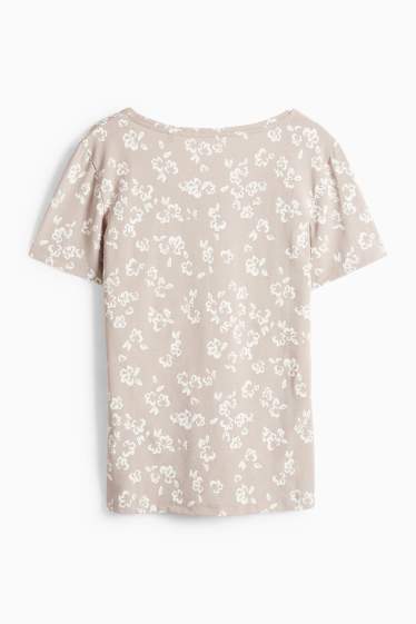 Damen - T-Shirt - Slim Fit - geblümt - beige