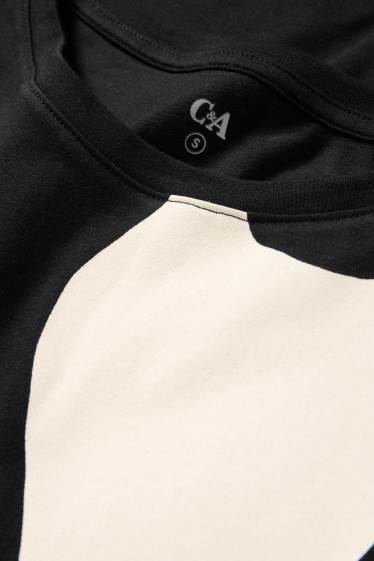 Damen - T-Shirt - Regular Fit - geblümt - schwarz / weiß