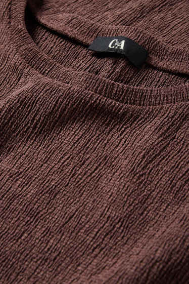 Femmes - T-shirt - slim fit - texturé - marron