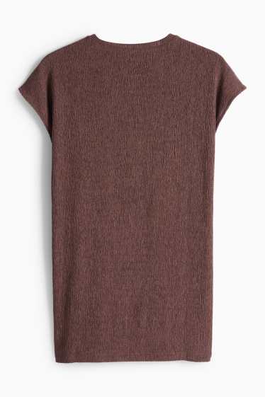 Femmes - T-shirt - slim fit - texturé - marron