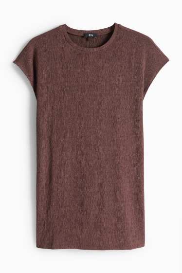 Femmes - T-shirt - slim fit - texturé - marron