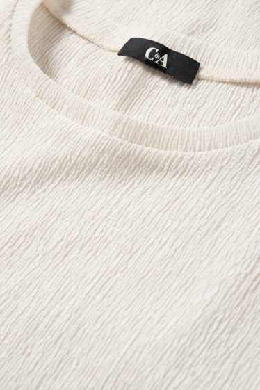 Femmes - T-shirt - slim fit - texturé - blanc crème