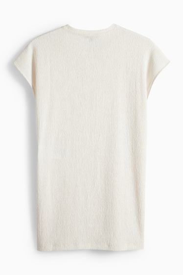 Femmes - T-shirt - slim fit - texturé - blanc crème