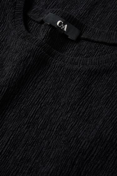 Femmes - T-shirt - slim fit - texturé - noir