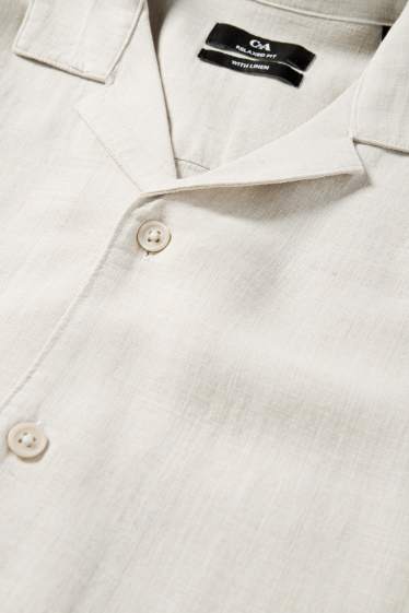 Pánské - Košile s lněným podílem - relaxed fit - klopový límec - světle béžová