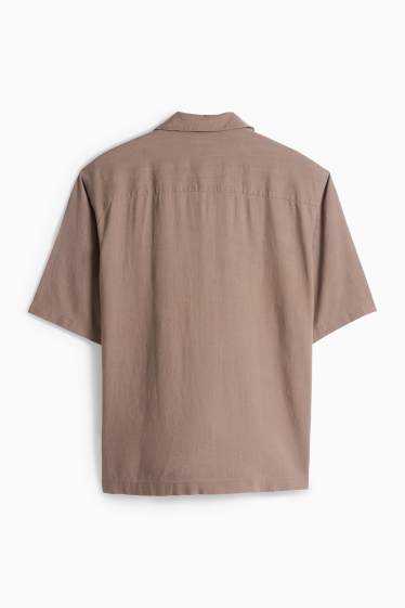 Pánské - Košile s lněným podílem - relaxed fit - klopový límec - taupe