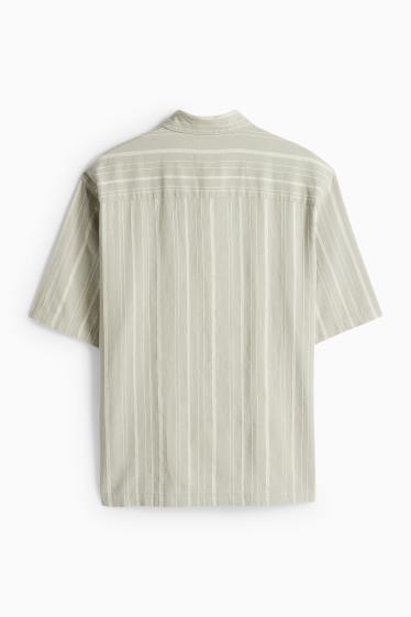 Hommes - Chemise - relaxed fit - col kent - lin mélangé - à rayures - vert clair